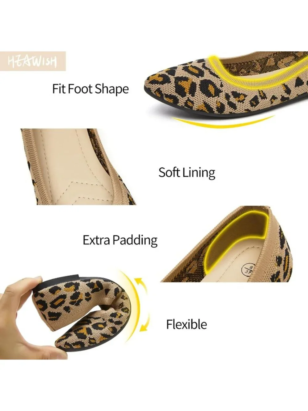 Women’s Leopard Ballet Flats Comfortable Mesh Pointed Toe Slip On Dress Shoes